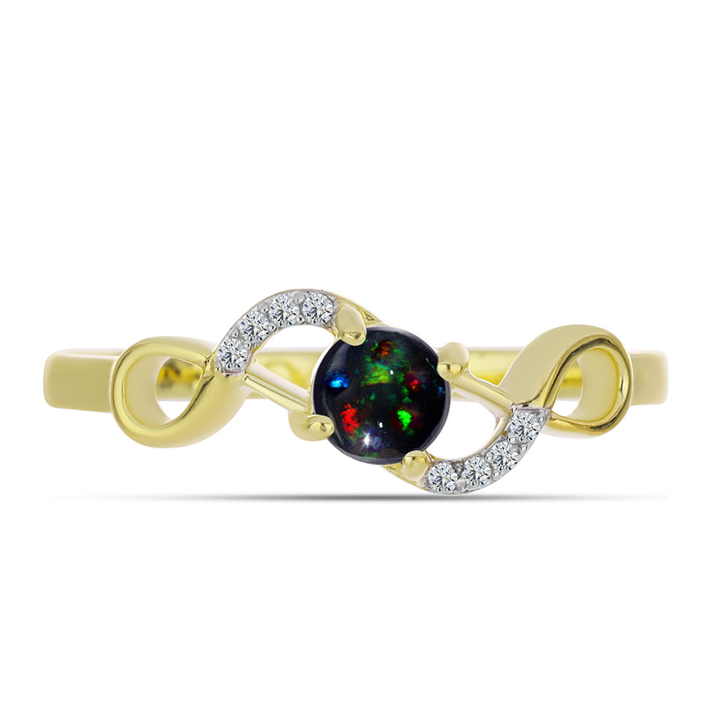 Inel din Argint 925 Placat cu Aur ( 2.19 grame ) cu Opal Etiopian Negru Lega Dembi și Topaz Alb 0.35 Carate 1 