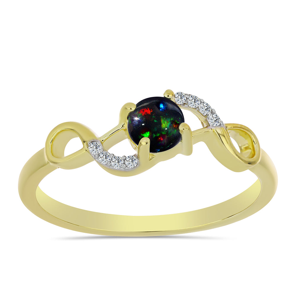 Inel din Argint 925 Placat cu Aur ( 2.19 grame ) cu Opal Etiopian Negru Lega Dembi și Topaz Alb 0.35 Carate 3 