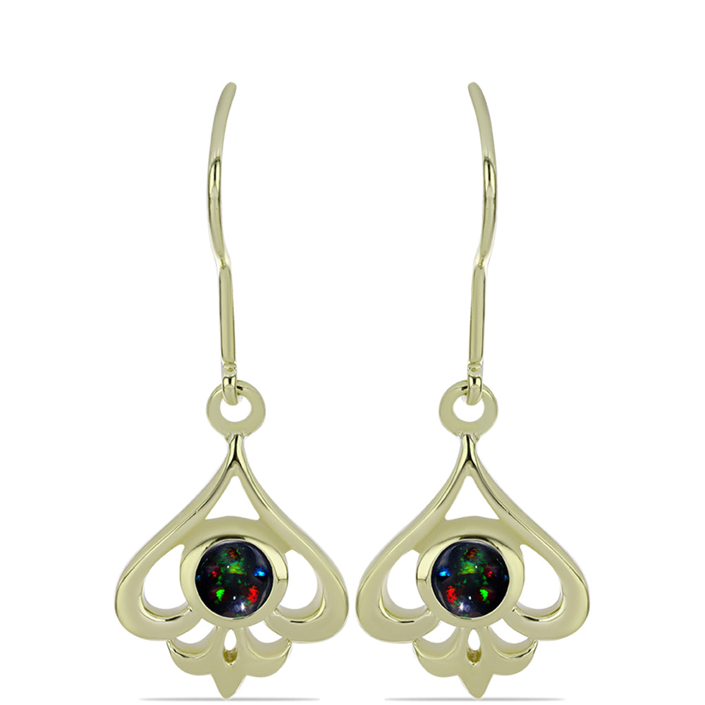 Cercei din Argint 925 Placat cu Aur ( 3.39 grame ) cu Opal Etiopian Negru Lega Dembi 0.33 Carate 1 