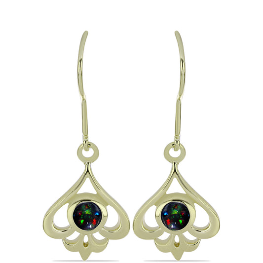 Cercei din Argint 925 Placat cu Aur ( 3.39 grame ) cu Opal Etiopian Negru Lega Dembi 0.33 Carate