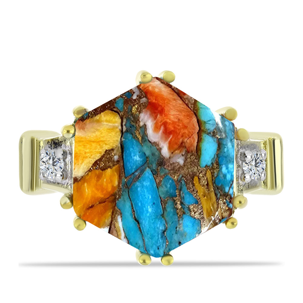 Inel din Argint 925 Placat cu Aur ( 3.37 grame ) cu Turcoaz Oyster și Topaz Alb 8.25 Carate