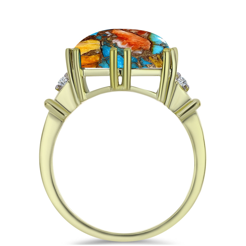 Inel din Argint 925 Placat cu Aur ( 3.37 grame ) cu Turcoaz Oyster și Topaz Alb 8.25 Carate