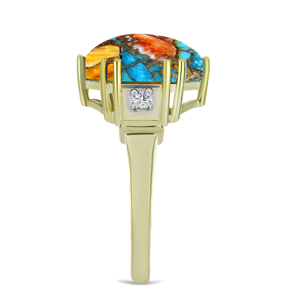 Inel din Argint 925 Placat cu Aur ( 3.37 grame ) cu Turcoaz Oyster și Topaz Alb 8.25 Carate