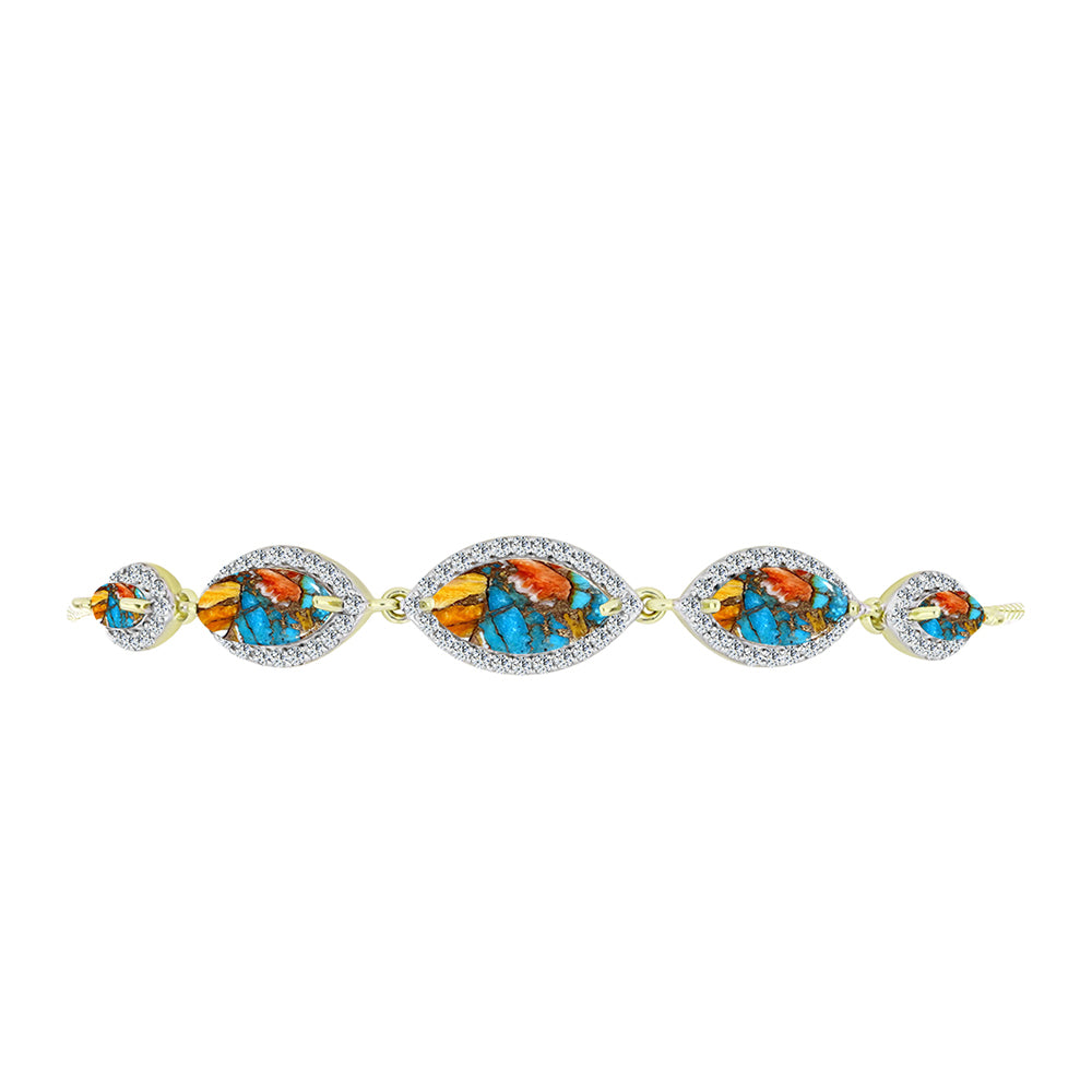 Brățară din Argint 925 Placat cu Aur ( 5.55 grame ) cu Turcoaz Oyster și Topaz Alb 5.99 Carate 2 