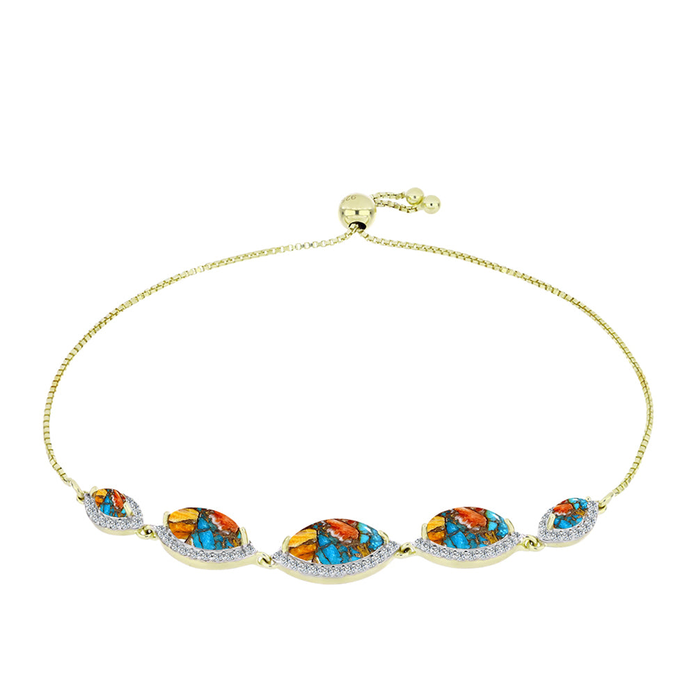 Brățară din Argint 925 Placat cu Aur ( 5.55 grame ) cu Turcoaz Oyster și Topaz Alb 5.99 Carate