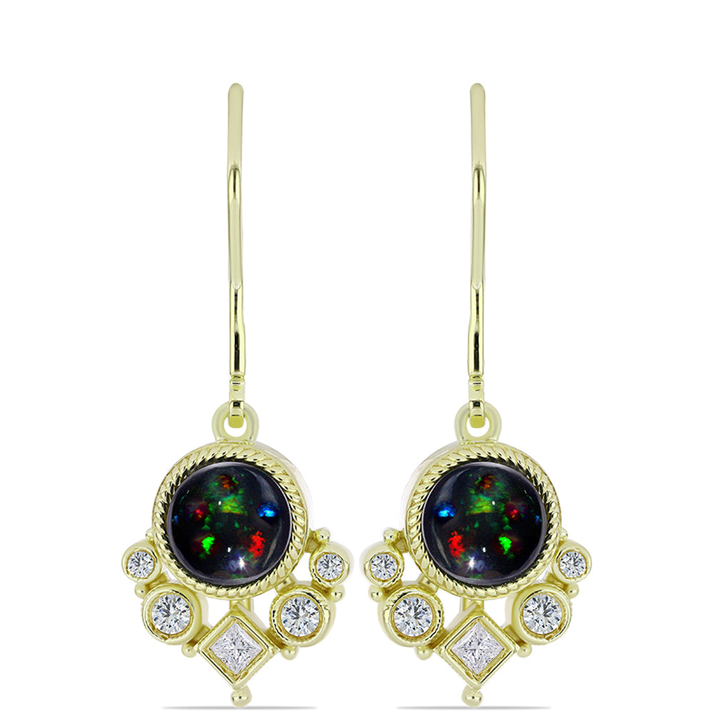 Cercei din Argint 925 Placat cu Aur ( 3.86 grame ) cu Opal Etiopian Negru Lega Dembi și Topaz Alb 1.47 Carate 1 