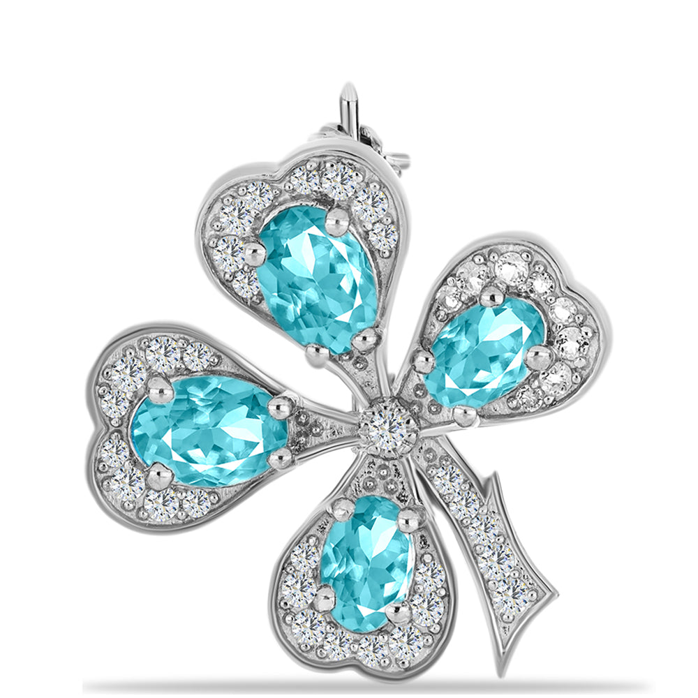 Broşă din Argint 925 ( 3.64 grame ) cu Cuarț Paraiba și Topaz Alb 2.65 Carate