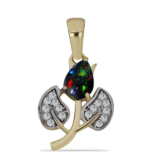 Pandantiv din Argint 925 Placat cu Aur ( 1.28 grame ) cu Opal Etiopian Negru Lega Dembi și Topaz Alb 0.53 Carate