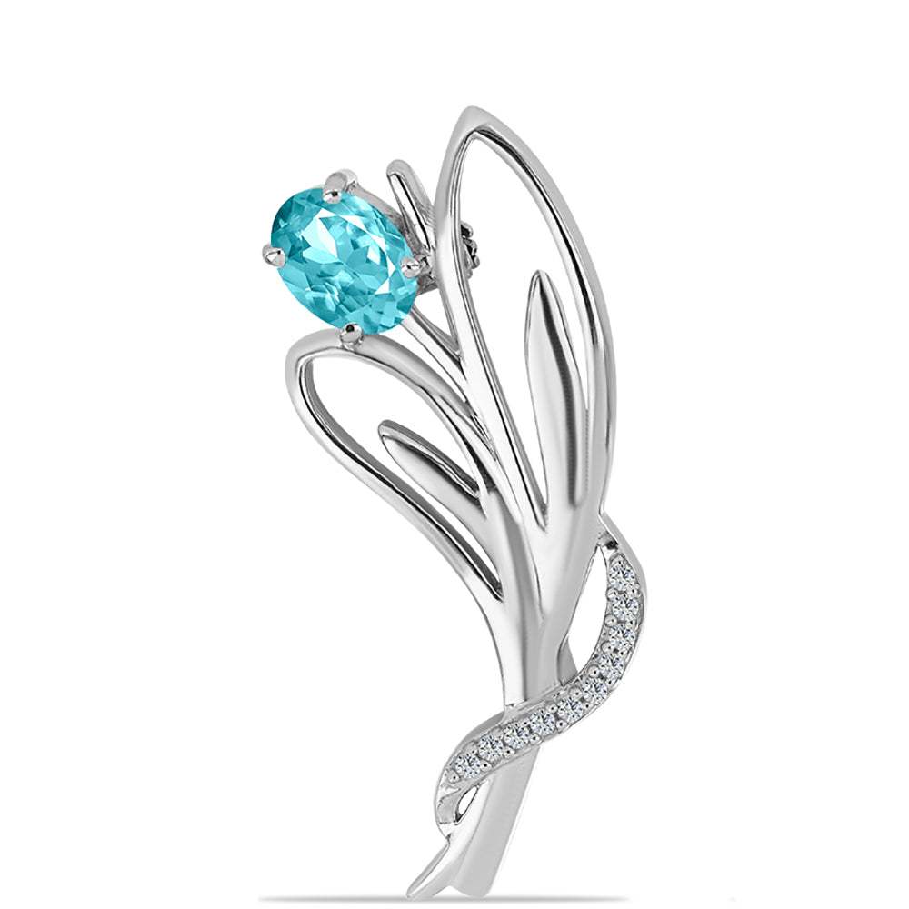 Broşă din Argint 925 ( 3.38 grame ) cu Cuarț Paraiba și Topaz Alb 0.75 Carate