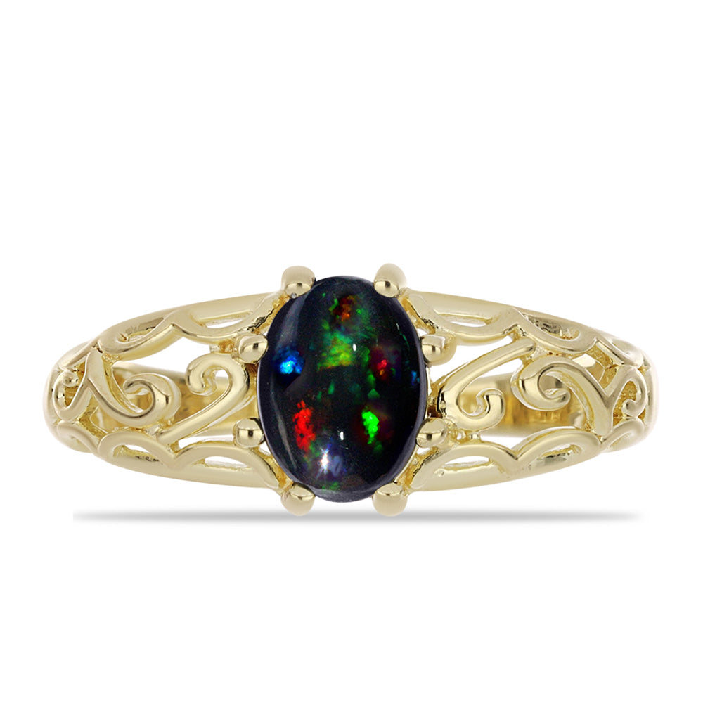 Inel din Argint 925 Placat cu Aur ( 2.47 grame ) cu Opal Etiopian Negru Lega Dembi 0.77 Carate