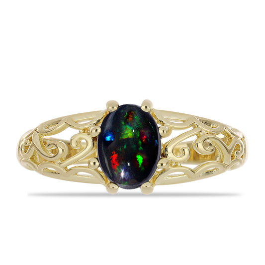 Inel din Argint 925 Placat cu Aur ( 2.47 grame ) cu Opal Etiopian Negru Lega Dembi 0.77 Carate