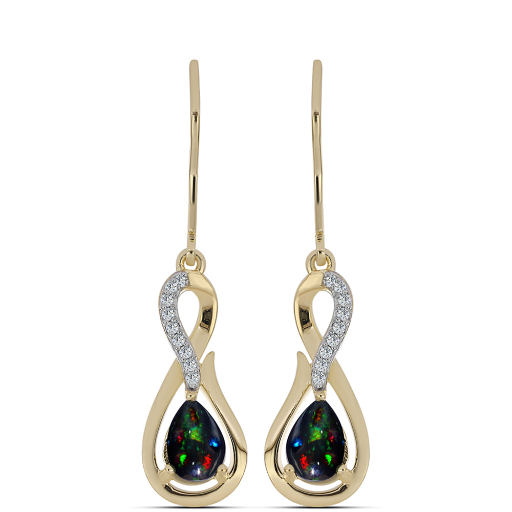 Cercei din Argint 925 Placat cu Aur ( 2.95 grame ) cu Opal Etiopian Negru Lega Dembi și Topaz Alb 1.01 Carate