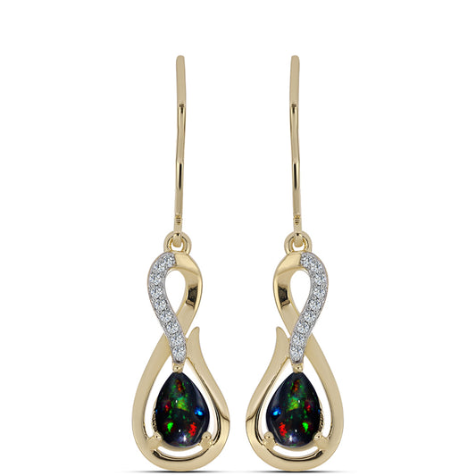 Cercei din Argint 925 Placat cu Aur ( 2.95 grame ) cu Opal Etiopian Negru Lega Dembi și Topaz Alb 1.01 Carate