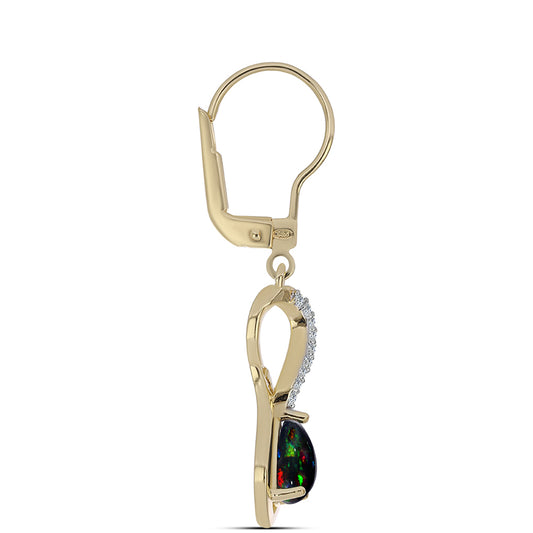 Cercei din Argint 925 Placat cu Aur ( 2.95 grame ) cu Opal Etiopian Negru Lega Dembi și Topaz Alb 1.01 Carate
