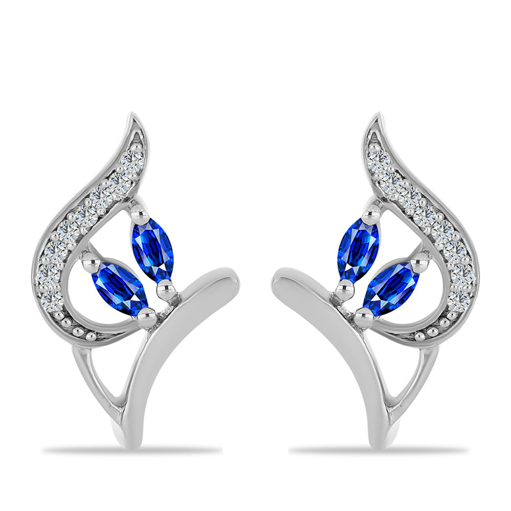 Cercei din Argint 925 ( 3.8 grame ) cu Safir Albastru Australian și Topaz Alb 0.61 Carate