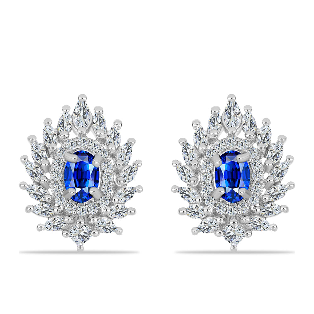 Cercei din Argint 925 ( 5.47 grame ) cu Safir Albastru Australian și Zircon Alb 3.51 Carate 1 