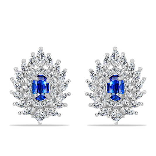 Cercei din Argint 925 ( 5.47 grame ) cu Safir Albastru Australian și Zircon Alb 3.51 Carate