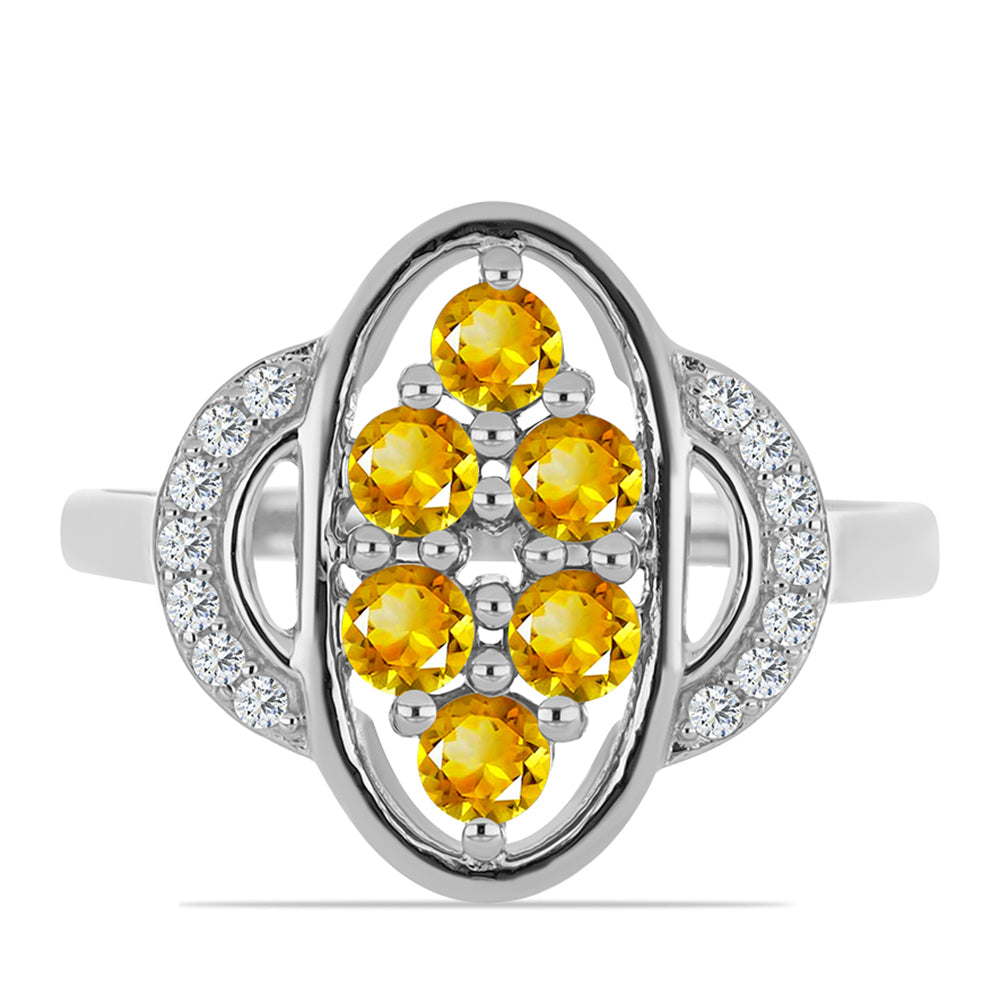 Inel din Argint 925 ( 3.14 grame ) cu Citrin Ural și Topaz Alb 0.8 Carate 1 