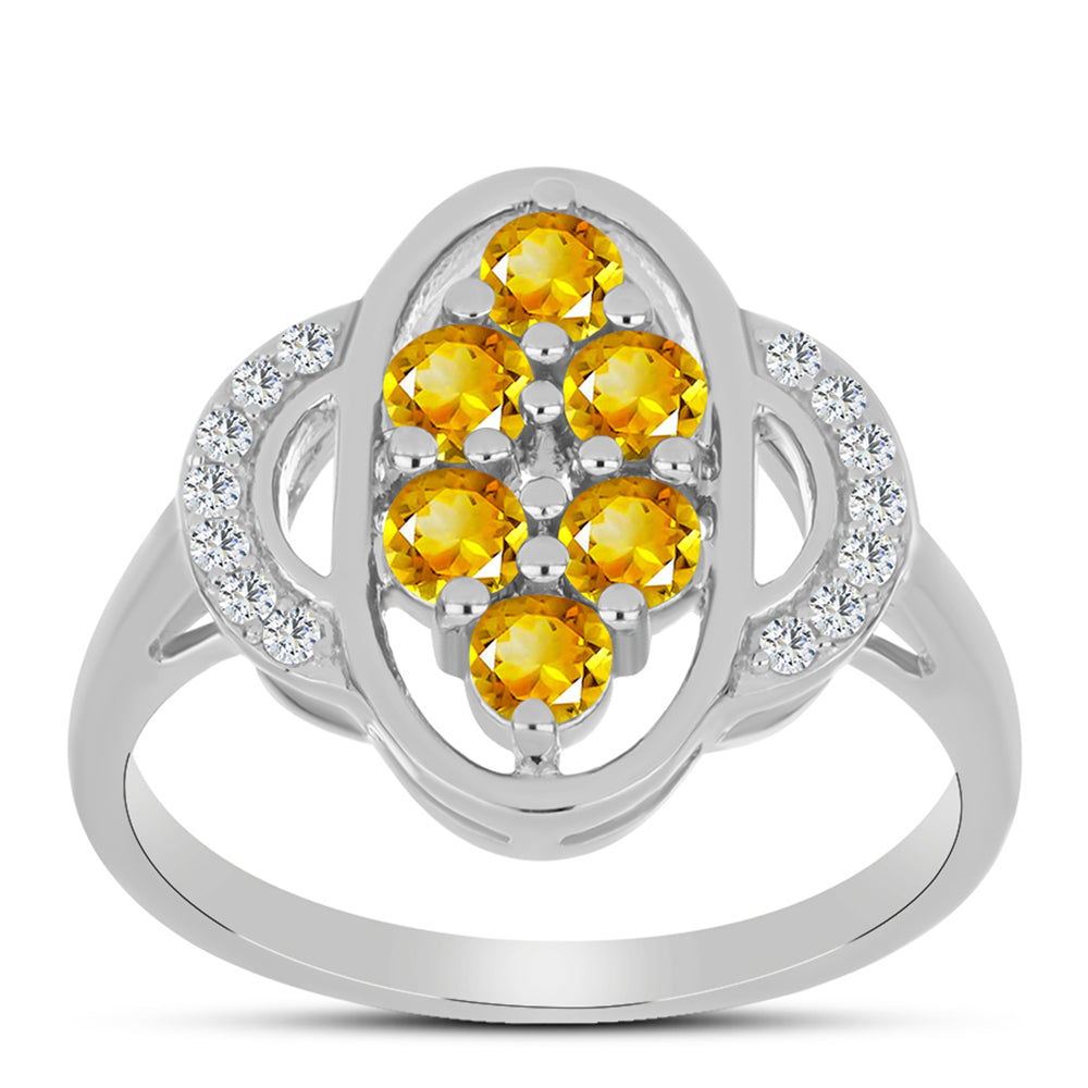Inel din Argint 925 ( 3.14 grame ) cu Citrin Ural și Topaz Alb 0.8 Carate 3 