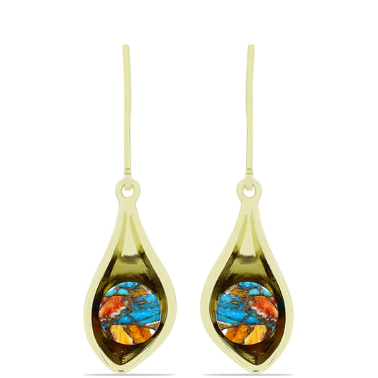 Cercei din Argint 925 Placat cu Aur ( 5.31 grame ) cu Turcoaz Oyster 3.16 Carate