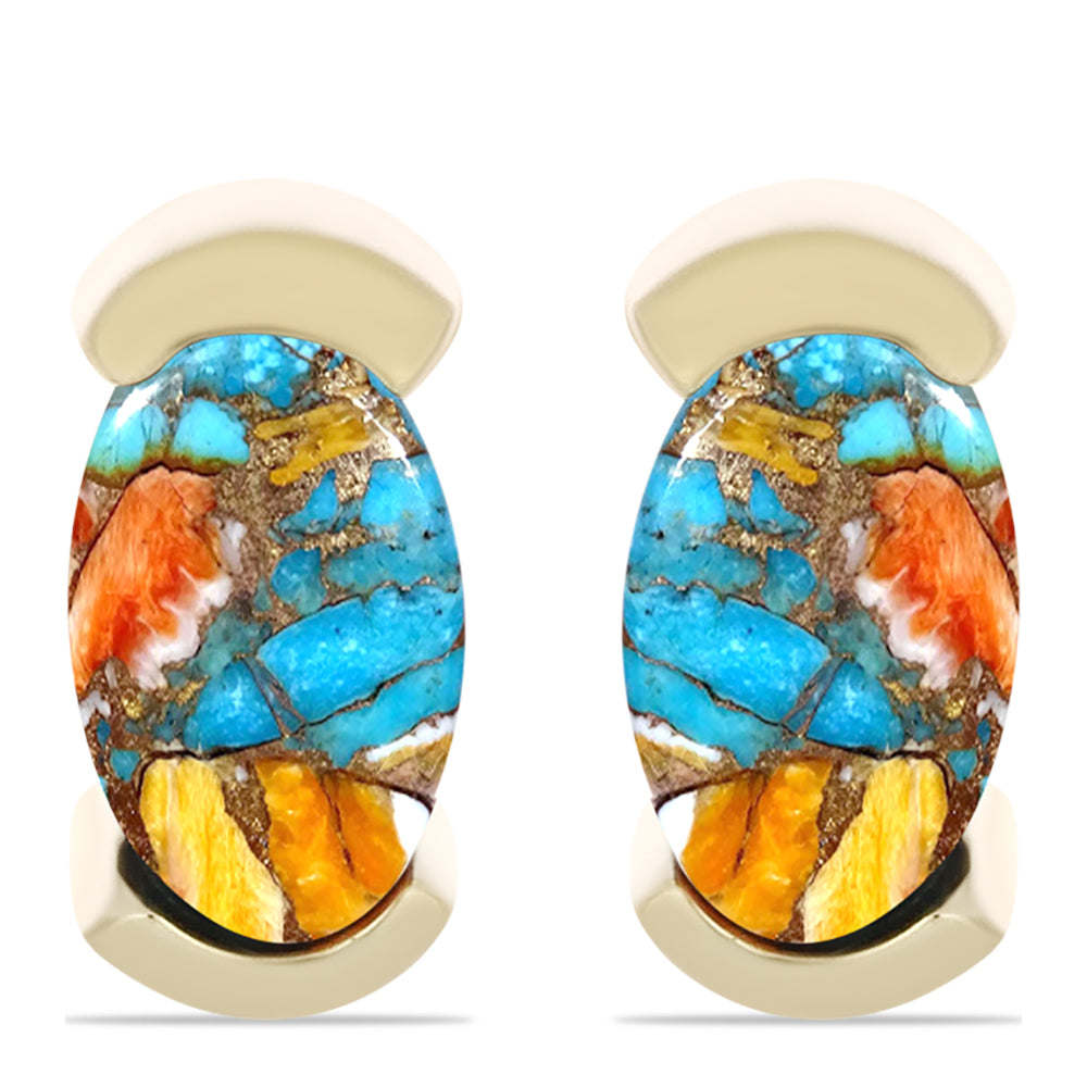 Set din Argint 925 Placat cu Aur ( 2.84 grame ) cu Turcoaz Oyster 1.12 Carate ( Cercei+Inel+Pandantiv )