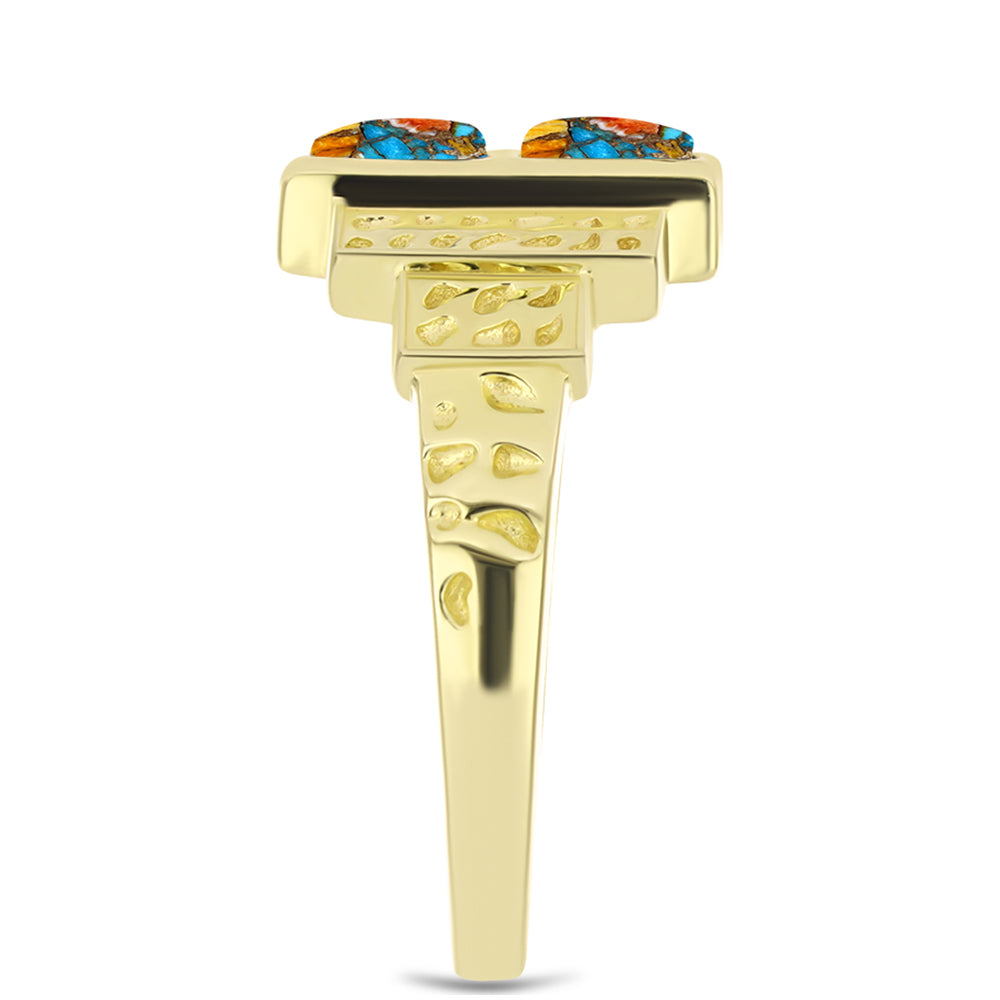 Inel din Argint 925 Placat cu Aur ( 4.36 grame ) cu Turcoaz Oyster 0.5 Carate