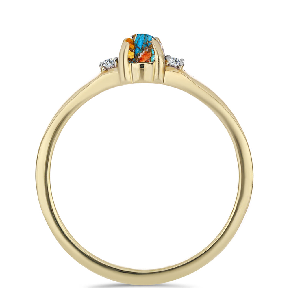 Inel din Argint 925 Placat cu Aur ( 1.73 grame ) cu Turcoaz Oyster și Topaz Alb 0.35 Carate