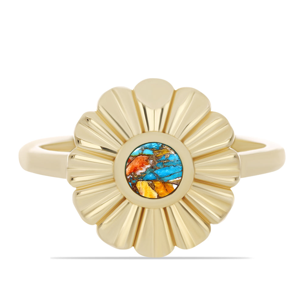 Inel din Argint 925 Placat cu Aur ( 3.23 grame ) cu Turcoaz Oyster 0.32 Carate 1 