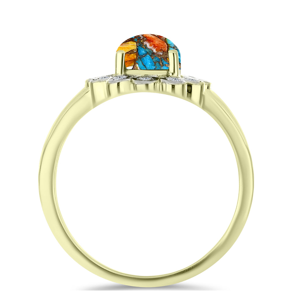 Inel din Argint 925 Placat cu Aur ( 2.18 grame ) cu Turcoaz Oyster și Topaz Alb 1.6 Carate