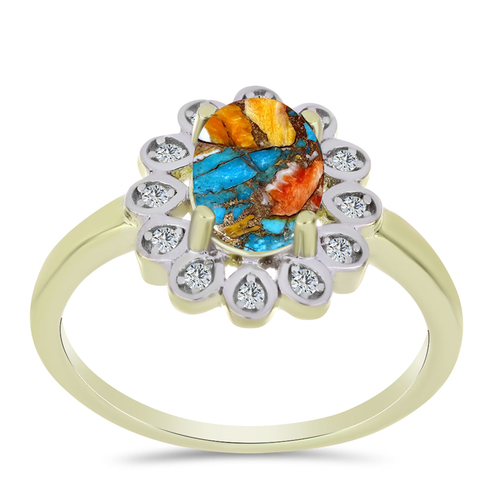 Inel din Argint 925 Placat cu Aur ( 2.18 grame ) cu Turcoaz Oyster și Topaz Alb 1.6 Carate 3 