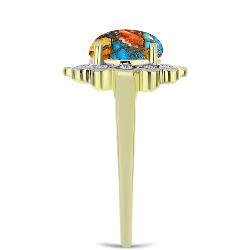 Inel din Argint 925 Placat cu Aur ( 2.18 grame ) cu Turcoaz Oyster și Topaz Alb 1.6 Carate 4 
