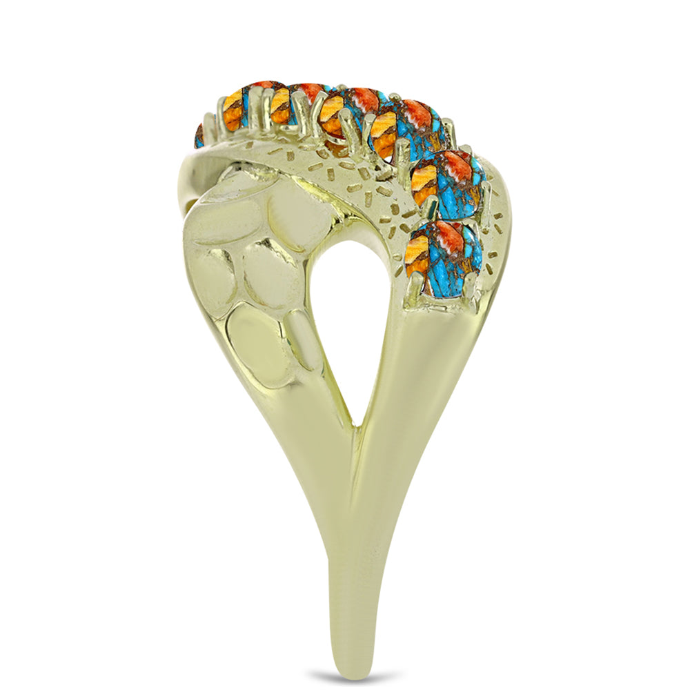 Inel din Argint 925 Placat cu Aur ( 4.86 grame ) cu Turcoaz Oyster 1.21 Carate 4 