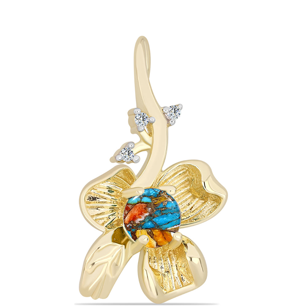 Pandantiv din Argint 925 Placat cu Aur ( 1.93 grame ) cu Turcoaz Oyster și Topaz Alb 0.65 Carate 1 