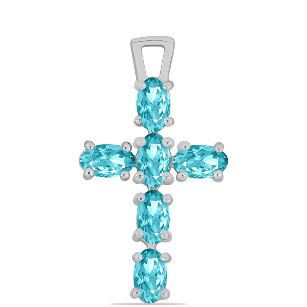 Cruce Pandantiv din Argint 925 ( 1.21 grame ) cu Cuarț Paraiba 1.13 Carate 1 
