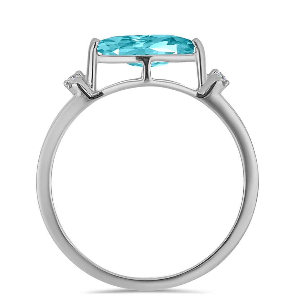 Inel din Argint 925 ( 1.53 grame ) cu Cuarț Paraiba și Topaz Alb 0.93 Carate 3 