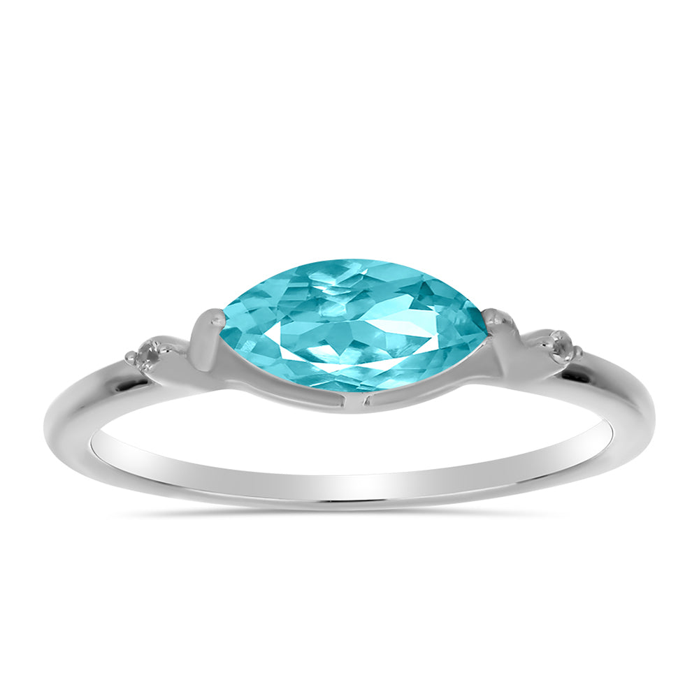 Inel din Argint 925 ( 1.53 grame ) cu Cuarț Paraiba și Topaz Alb 0.93 Carate 1 