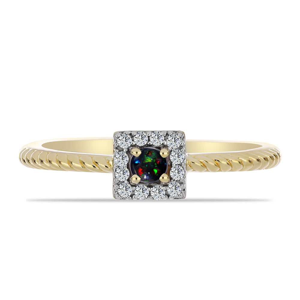 Inel din Argint 925 Placat cu Aur ( 2.25 grame ) cu Opal Etiopian Negru Lega Dembi și Topaz Alb 0.19 Carate 1 