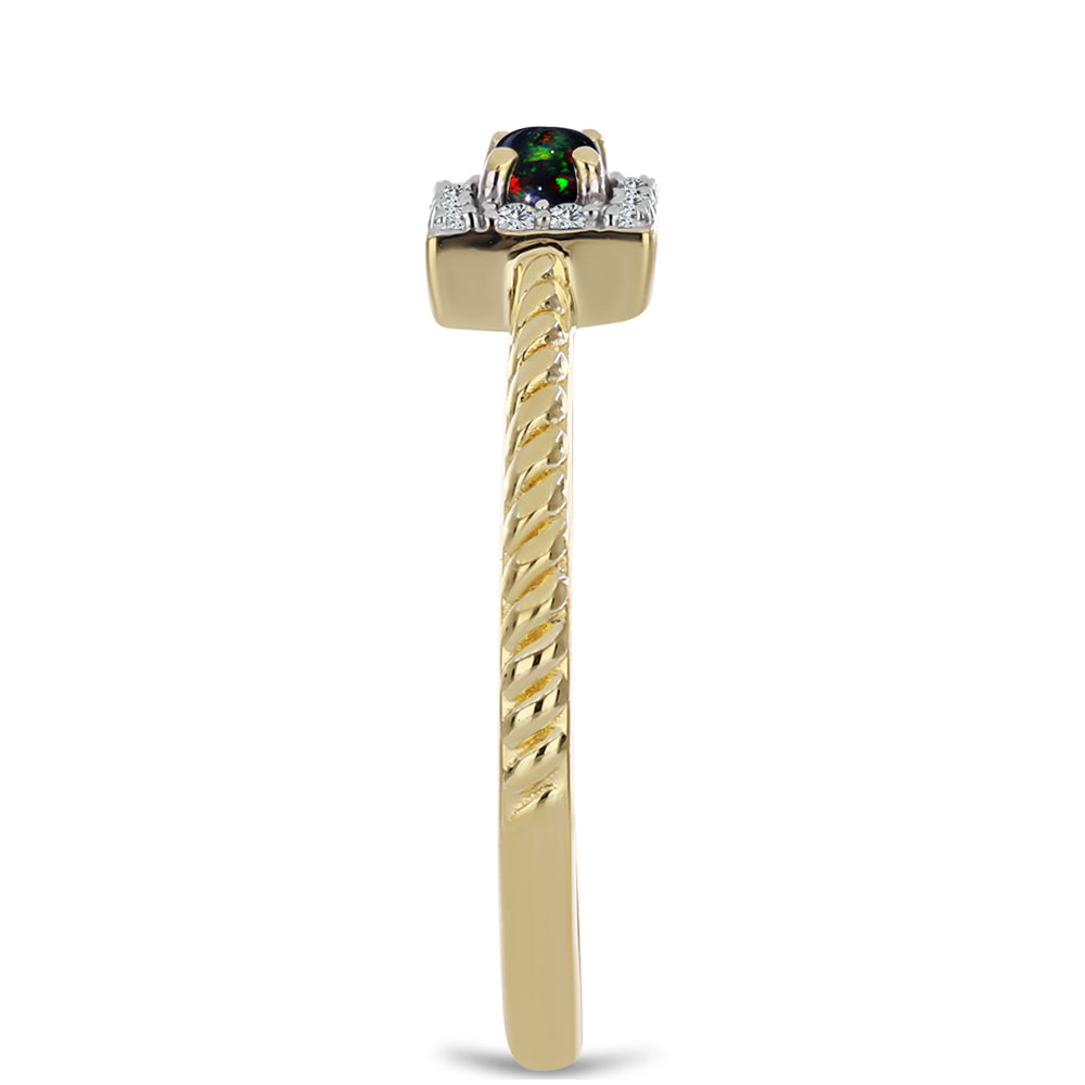 Inel din Argint 925 Placat cu Aur ( 2.25 grame ) cu Opal Etiopian Negru Lega Dembi și Topaz Alb 0.19 Carate 4 