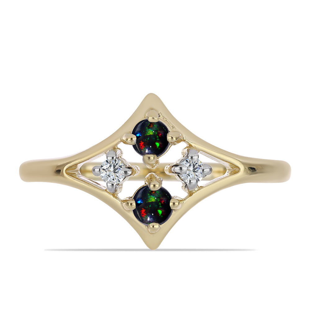 Inel din Argint 925 Placat cu Aur ( 2.13 grame ) cu Opal Etiopian Negru Lega Dembi și Topaz Alb 0.22 Carate