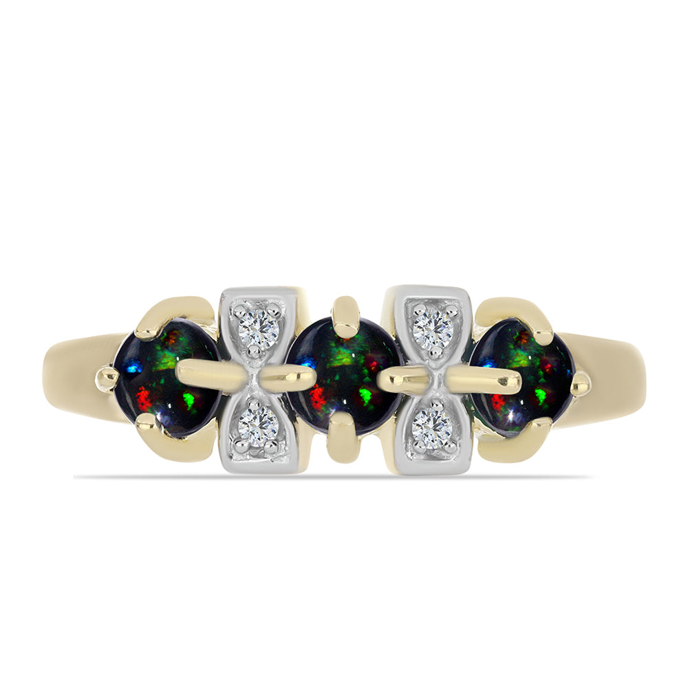 Inel din Argint 925 Placat cu Aur ( 2.78 grame ) cu Opal Etiopian Negru Lega Dembi și Topaz Alb 0.54 Carate 1 