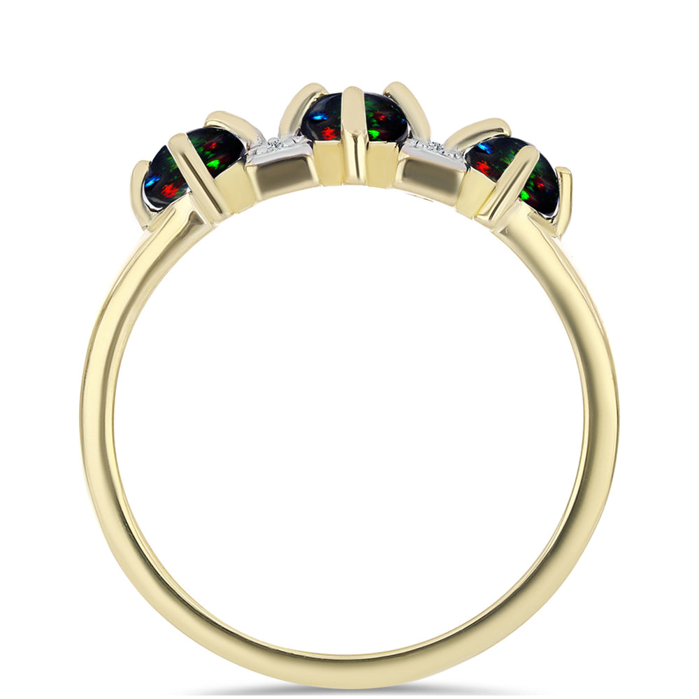 Inel din Argint 925 Placat cu Aur ( 2.78 grame ) cu Opal Etiopian Negru Lega Dembi și Topaz Alb 0.54 Carate 2 
