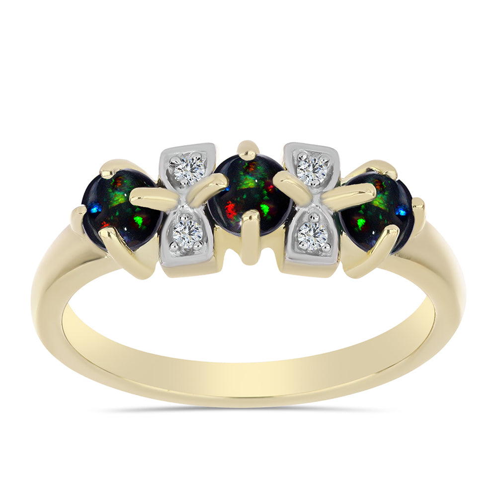 Inel din Argint 925 Placat cu Aur ( 2.78 grame ) cu Opal Etiopian Negru Lega Dembi și Topaz Alb 0.54 Carate 3 