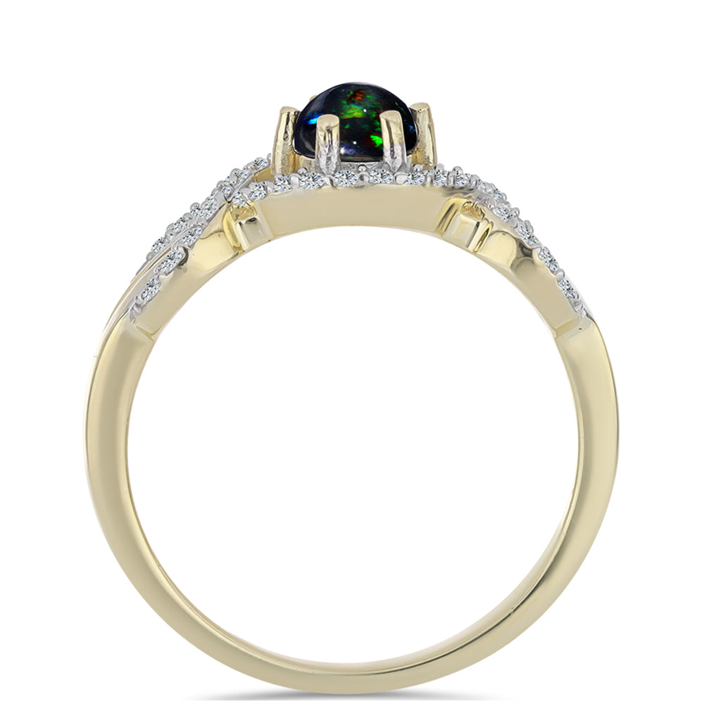 Inel din Argint 925 Placat cu Aur ( 2.83 grame ) cu Opal Etiopian Negru Lega Dembi și Topaz Alb 0.66 Carate 2 