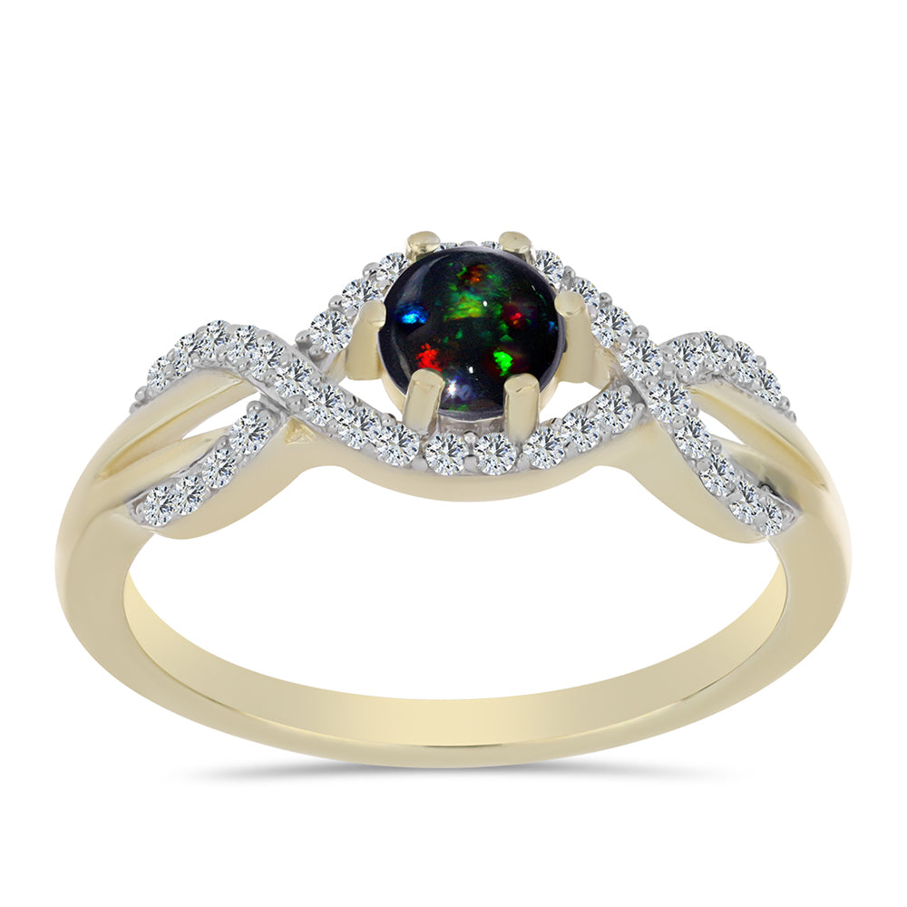 Inel din Argint 925 Placat cu Aur ( 2.83 grame ) cu Opal Etiopian Negru Lega Dembi și Topaz Alb 0.66 Carate 3 
