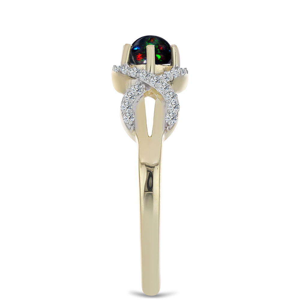 Inel din Argint 925 Placat cu Aur ( 2.83 grame ) cu Opal Etiopian Negru Lega Dembi și Topaz Alb 0.66 Carate