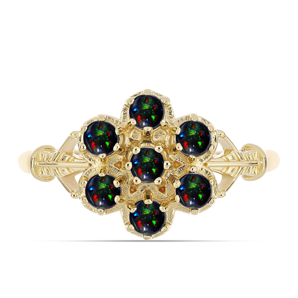 Inel din Argint 925 Placat cu Aur ( 2.88 grame ) cu Opal Etiopian Negru Lega Dembi 0.48 Carate 1 