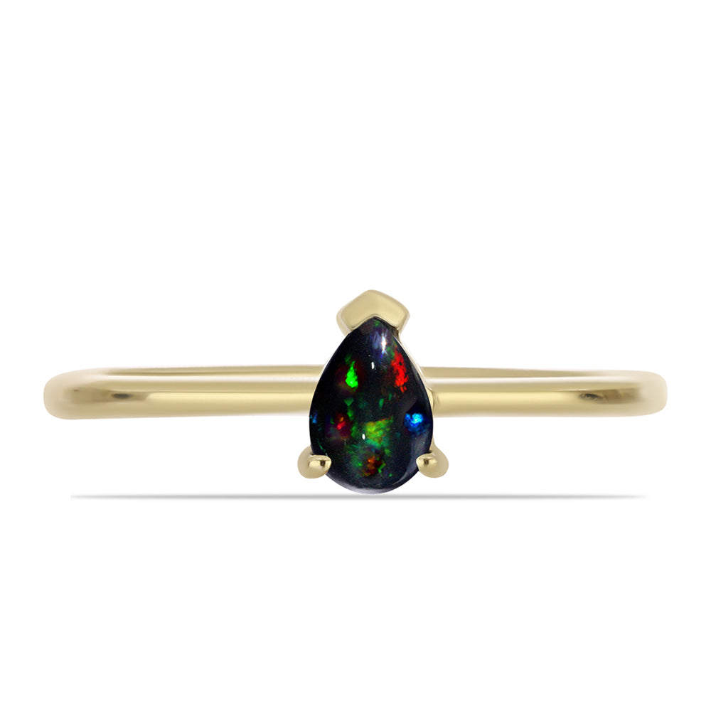 Set din Argint 925 Placat cu Aur ( 2.51 grame ) cu Opal Etiopian Negru Lega Dembi 0.82 Carate ( Cercei+Inel ) 3 