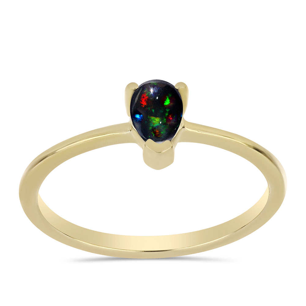 Set din Argint 925 Placat cu Aur ( 2.51 grame ) cu Opal Etiopian Negru Lega Dembi 0.82 Carate ( Cercei+Inel ) 6 