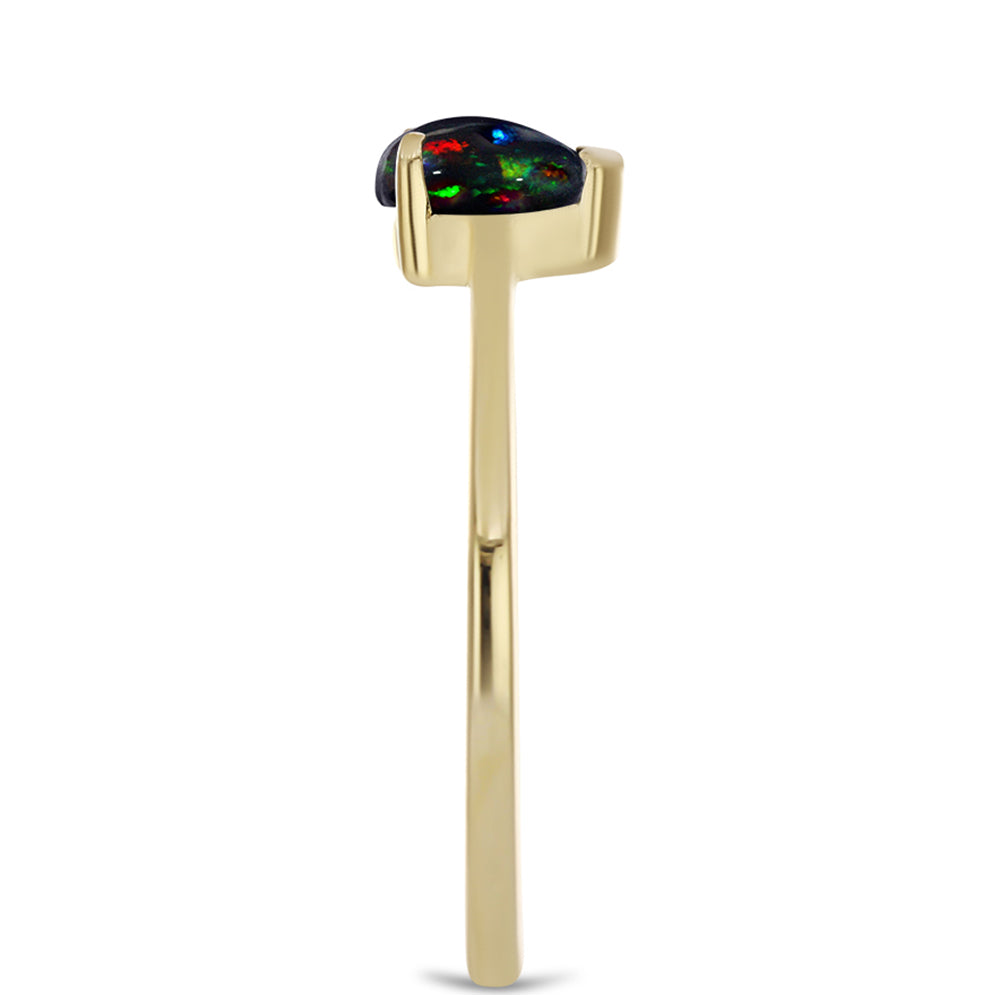 Set din Argint 925 Placat cu Aur ( 2.51 grame ) cu Opal Etiopian Negru Lega Dembi 0.82 Carate ( Cercei+Inel ) 7 