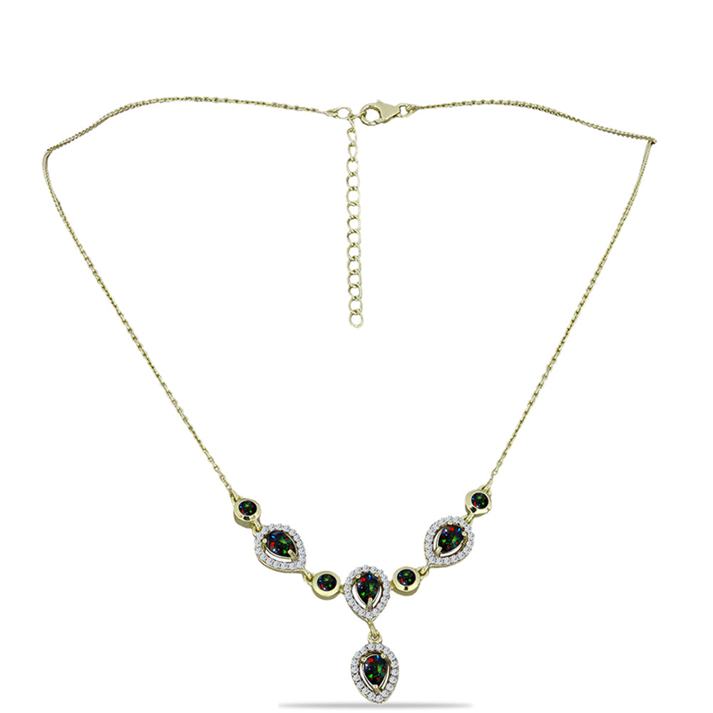 Colier din Argint 925 Placat cu Aur ( 6.77 grame ) cu Opal Etiopian Negru Lega Dembi și Topaz Alb 2.09 Carate 1 